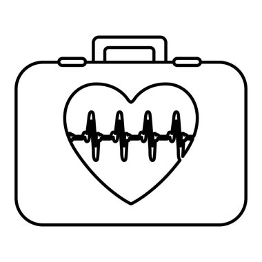 tek renkli kontur kalbinde önemli işareti sembol hattı ile ilk yardım kiti ile
