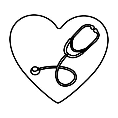 tek renkli kontur kalbi steteskop içinde ile