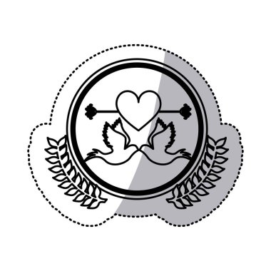 tek renkli etiket tepe tarafından bağlı güvercinler ve büyük kalp daire zeytin şubeler ile bir ok ile geçti