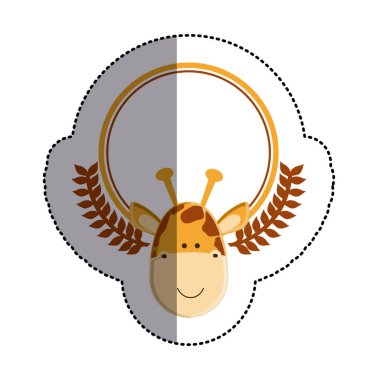 etiket daire zürafa ile baş ve zeytin şubelere ve orta gölge rengi