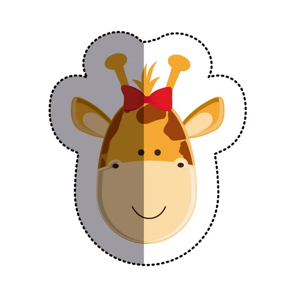 Pegatina de color con cabeza de jirafa femenina y sombra central — Vector de stock