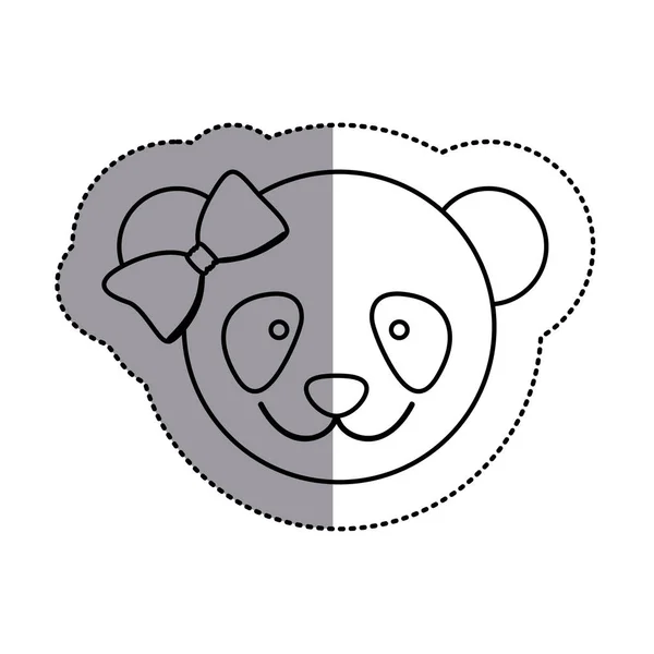 Monochrome contour sticker with female panda head and middle shadow — Stock Vector