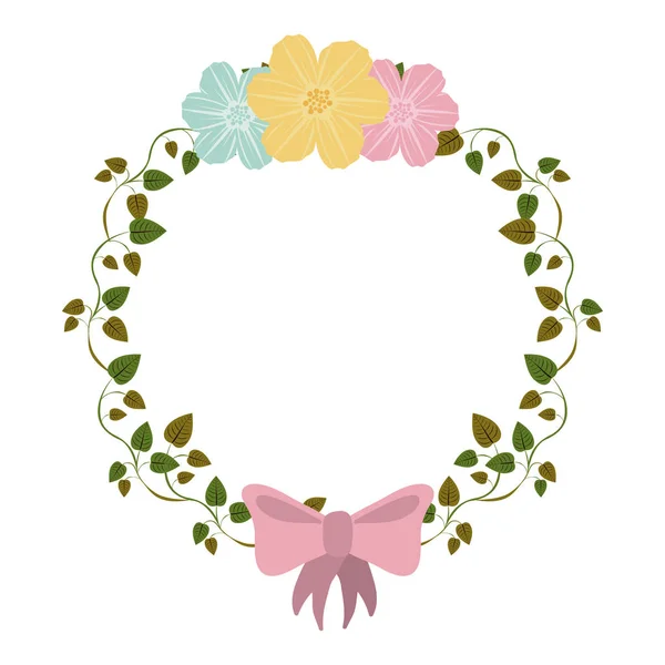 Adorno colorido enredaderas con flores y lazo rosa — Vector de stock