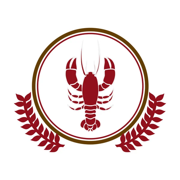 Bordure circulaire avec branche couronne avec homard — Image vectorielle