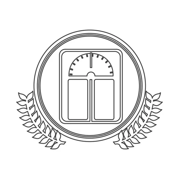 Círculo de silueta monocromática con rama de olivo decorativa y escamas para el control del peso — Archivo Imágenes Vectoriales