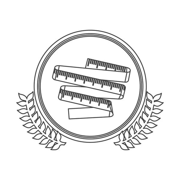 装飾的なオリーブの枝と巻尺のモノクロ シルエット円 — ストックベクタ
