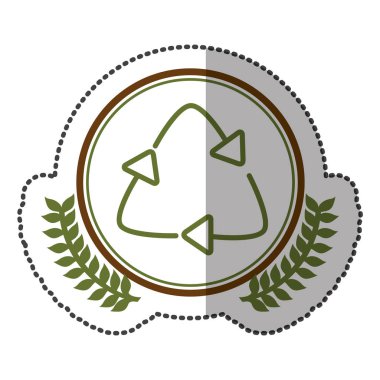 Orta gölge etiket renkli daire içinde sembol geri dönüşüm ile zeytin tacı olan