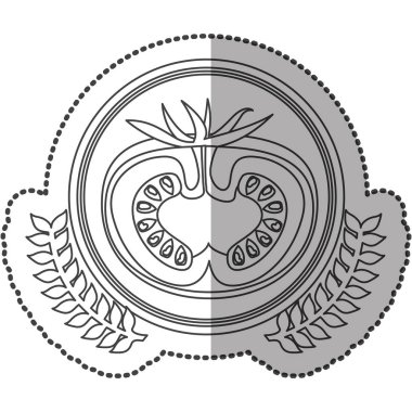 Orta gölge etiket tek renkli daire içinde yarım domates ile zeytin taç ile