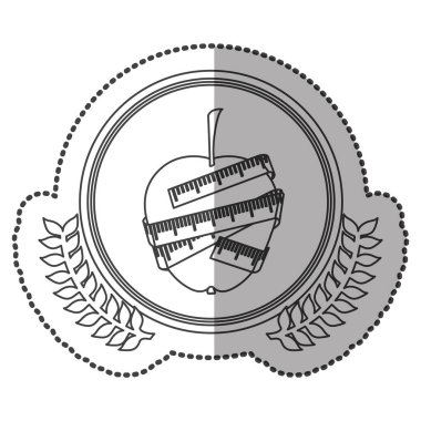 Orta gölge etiket tek renkli daire içinde mezura ile apple ile zeytin tacı olan