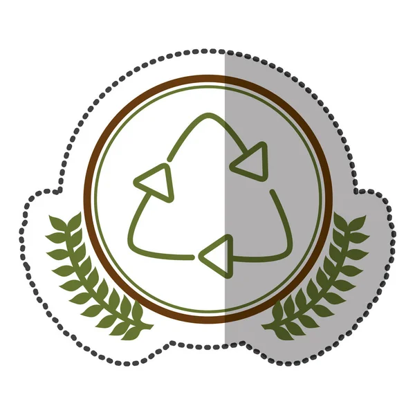 Etiqueta engomada media sombra colorido con corona de olivo con símbolo de reciclaje en círculo — Archivo Imágenes Vectoriales