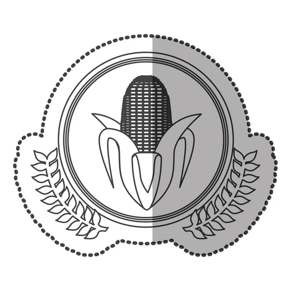 Stiker tengah monokrom bayangan dengan mahkota zaitun dengan jagung dalam lingkaran - Stok Vektor