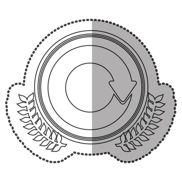 Монохромный стикер средней тени с оливковой короной с перегруженным символом по кругу — стоковый вектор