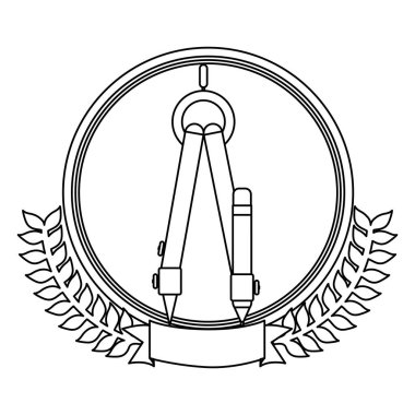 yaprakları pusula ve kalem ile kemer ile siluet dairesel sınır