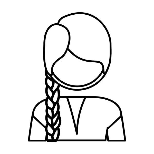 Silueta medio cuerpo mujer con trenza — Vector de stock