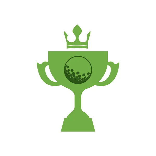 Silueta monocromática con copa de trofeo de golf y corona — Vector de stock