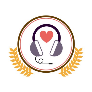 renkli siluet daire dekoratif zeytin dalı ve stereo kulaklık