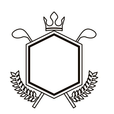 golf sopaları ve taç ile zeytin şubeler ile siyah kontur amblemi