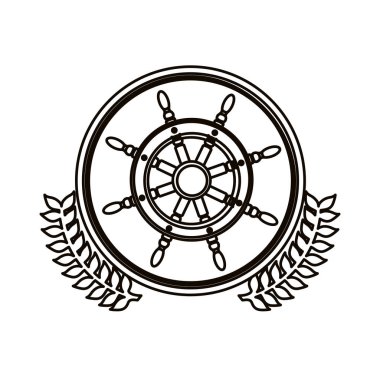 siyah kontur daire dekoratif zeytin dalı ve tekne dümen ile