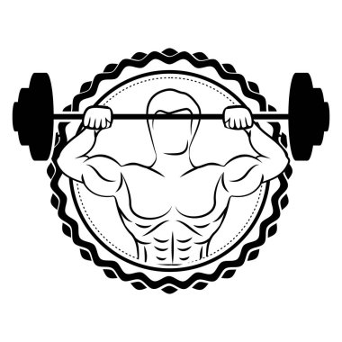 etiket kenarlık siluet kas adam bir disk ağırlık kaldırma ile