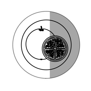 etiket siluet turuncu meyve ve dilim yuvarlak şekil