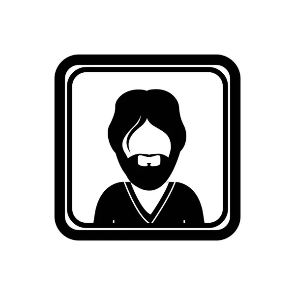 Монохромный квадрат с полутелом человека с бородой без лица — стоковый вектор