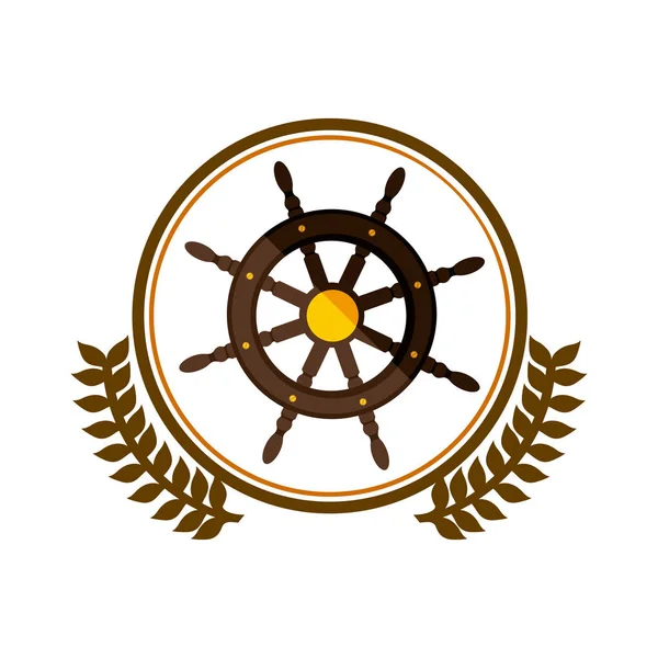 装饰的橄榄枝与船舵的彩色轮廓圆 — 图库矢量图片