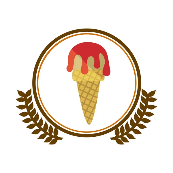 Círculo de silueta colorido con rama de olivo decorativo y cono de helado — Vector de stock