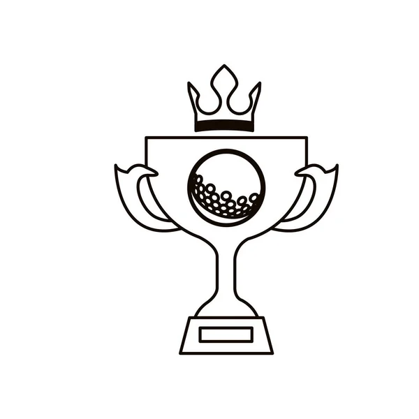 Silueta negra con copa de trofeo de golf y corona — Vector de stock