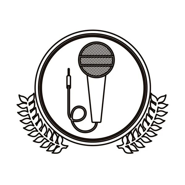 Cercle de contour noir avec branche d'olivier décorative et microphone — Image vectorielle