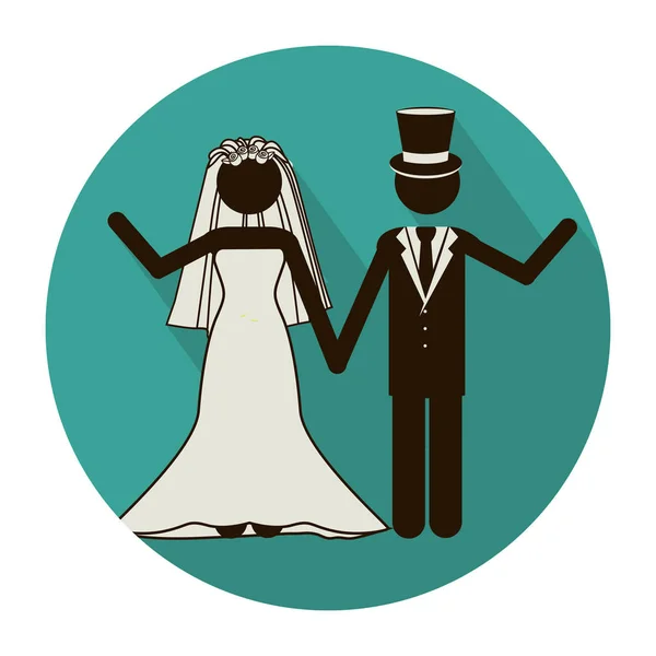 Піктограма круглої форми весільної пари привітання з костюмами — стоковий вектор