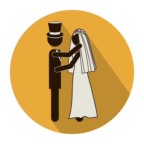 Circular shape pictogram of wedding couple embracing with costumes — Stock Vector