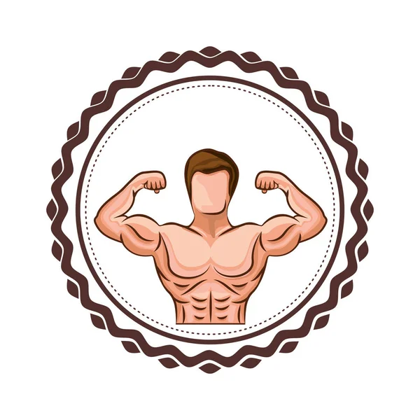 Frontera colorido con medio cuerpo músculo hombre — Vector de stock