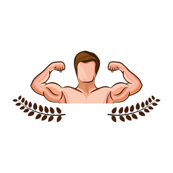 Feuilles de la couronne avec demi corps muscle homme — Image vectorielle