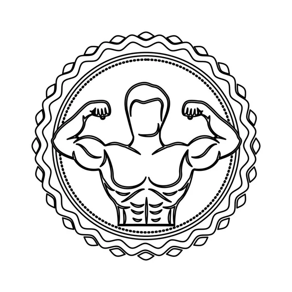 Contorno sello frontera con medio cuerpo músculo hombre — Vector de stock