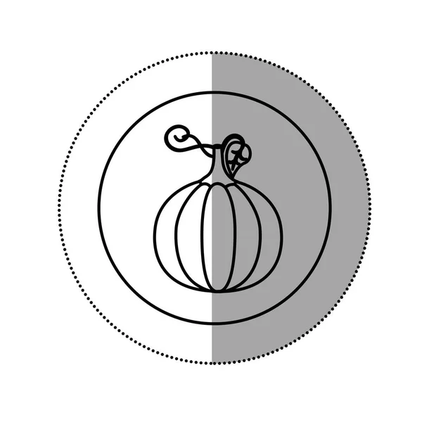 Silueta de etiqueta engomada forma circular con calabaza vegetal — Archivo Imágenes Vectoriales