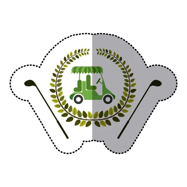 Mellersta skugga klistermärke färgglada med oliv krona med golfbil och pinnar — Stock vektor