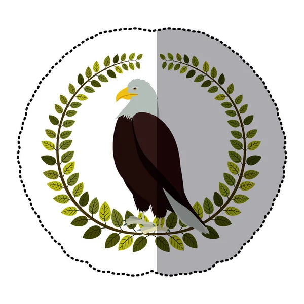 Pegatina de sombra central colorido con corona de olivo con águila — Vector de stock