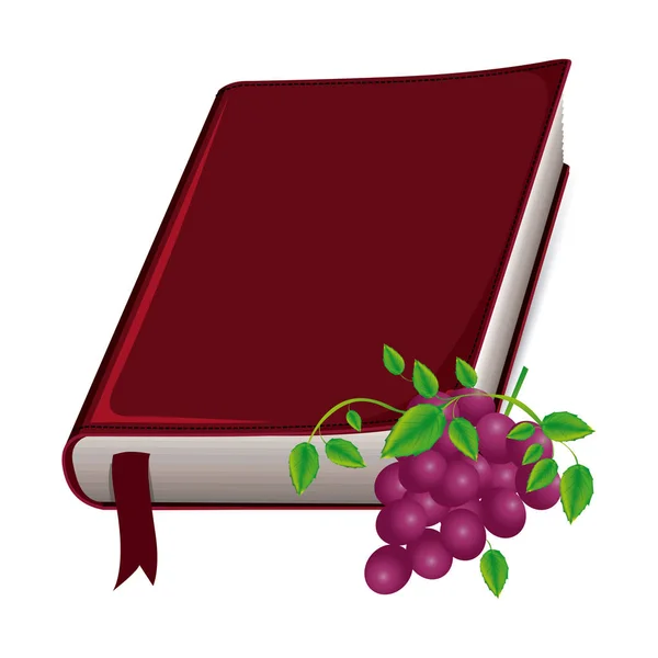Πολύχρωμο σιλουέτα με την Αγία Γραφή με κορδέλα και σταφύλια — Διανυσματικό Αρχείο