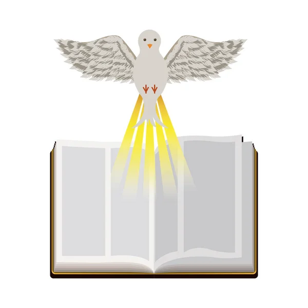 Sagoma colorata con santa bibbia aperta e colomba — Vettoriale Stock