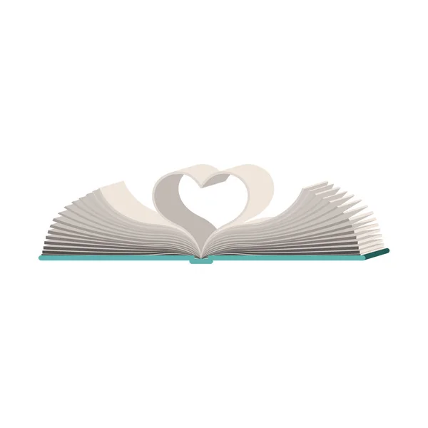 Silhueta de cores com livro aberto com folhas em forma de coração — Vetor de Stock