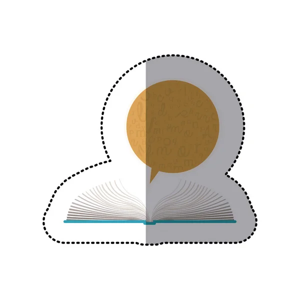 Samolepka střední stín s otevřenou knihu a dialog bublina — Stockový vektor
