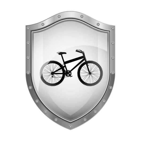Escudo metálico com silhueta bicicleta e rack — Vetor de Stock