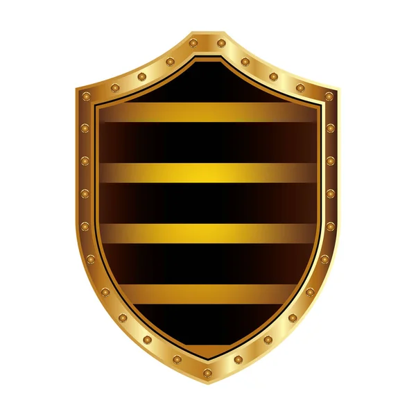 Goldenes Schild mit bunten horizontalen Linien — Stockvektor