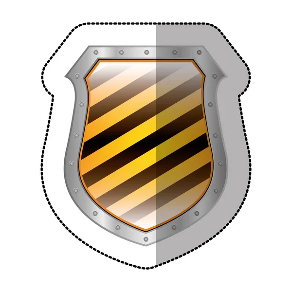 Pegatina escudo metálico con líneas diagonales de colores forma — Vector de stock