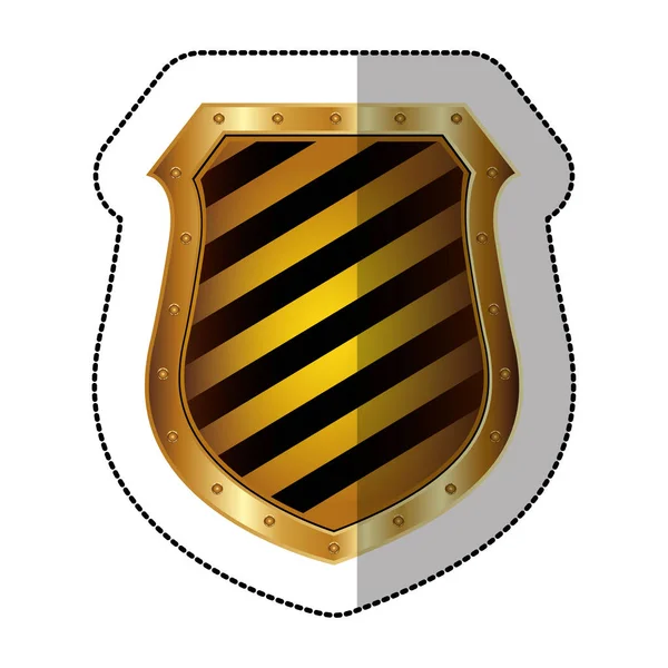 Pegatina escudo de oro con líneas diagonales de colores forma — Archivo Imágenes Vectoriales