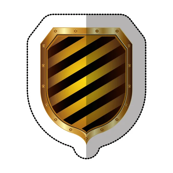 Adesivo scudo quadrato dorato con linee diagonali colorate forma — Vettoriale Stock