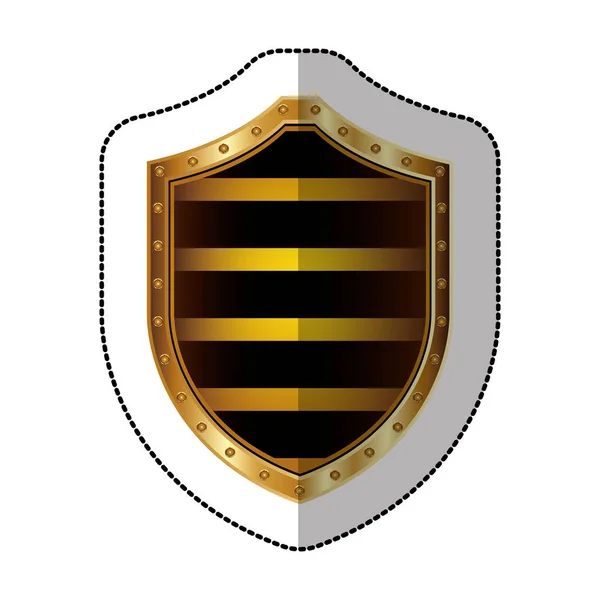 Pegatina escudo de oro con líneas horizontales de colores forma — Vector de stock