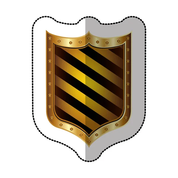 Etiqueta emblema dourado com forma de linhas diagonais coloridas — Vetor de Stock