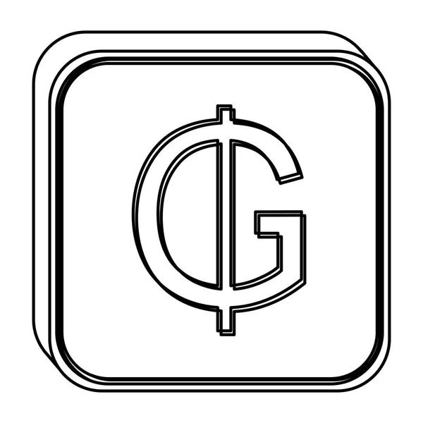 Czarno-biały kontur kwadrat z symbolem waluty guarani Paragwaju — Wektor stockowy