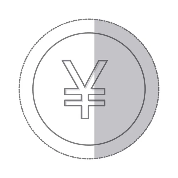 Círculo monocromo sombra central con símbolo de moneda de china — Vector de stock